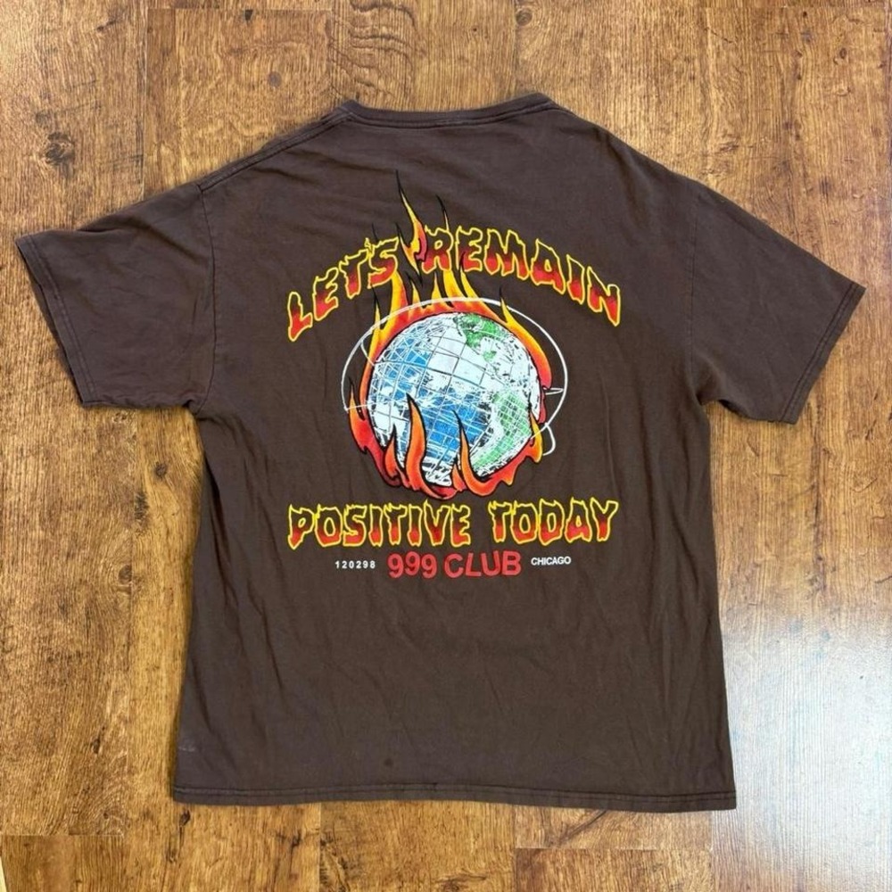 faded 999 Club Chicago Lets Remain Positive Today graphic t-shirt flaming world